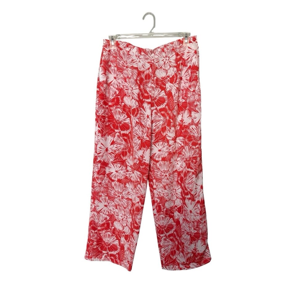 BFA Classics Floral Wide Leg Pants Orange White Pull On Large Petite USA